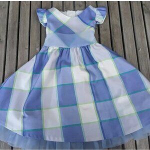 3T Dress Rare Editions Blue Periwinkle Lavender Plaid Chiffon Sash